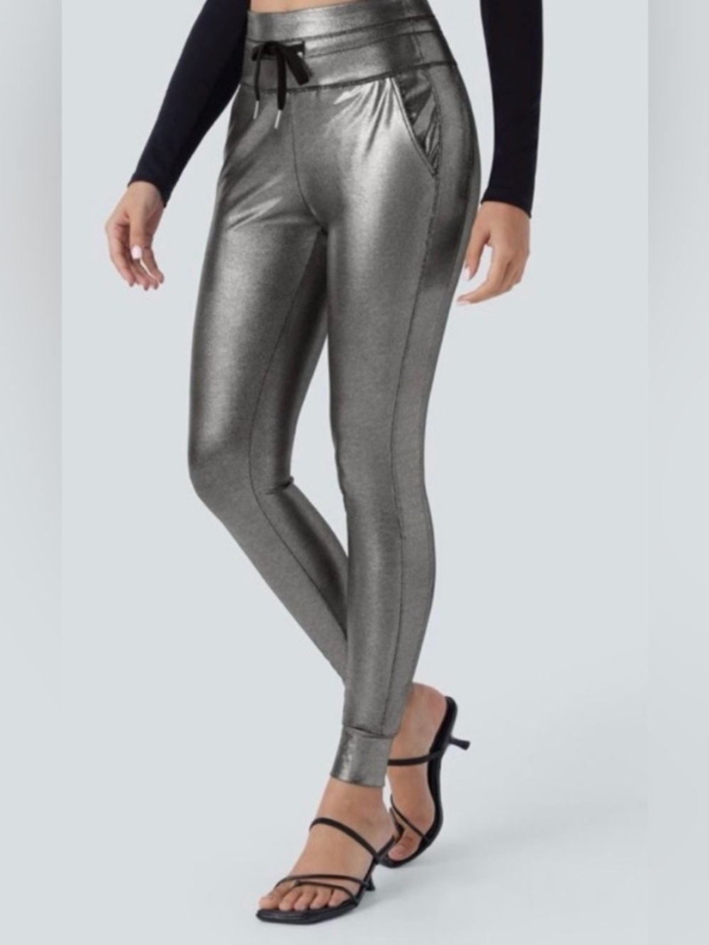Halara SoftlyZero High Waisted Silver Foil print Joggers Drawstring Women M New